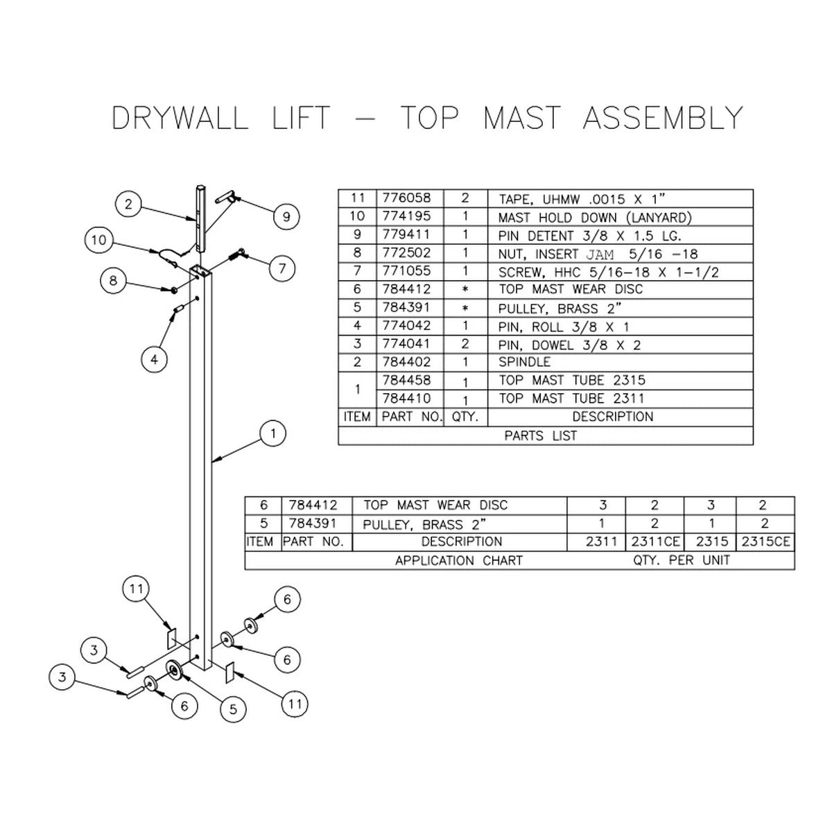 Sumner 784391 2 in. Brass Pulley for Drywall Lift Top Mast Assembly - 4