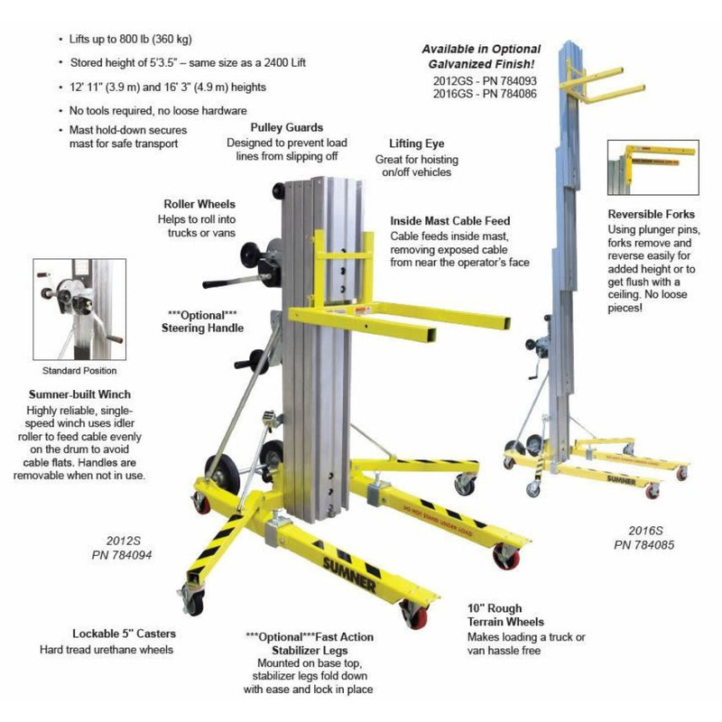 Sumner 784752 2412 12' Galvanized Series 2400 Contractor Lift, 800 lbs - 2