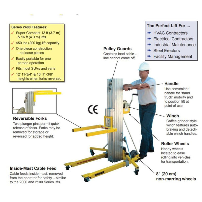 Sumner 784752 2412 12' Galvanized Series 2400 Contractor Lift, 400 lbs - 2