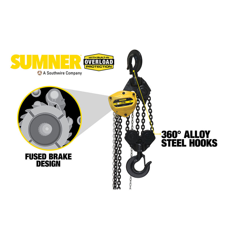 Sumner PCB1KC20WO 10T Chain Hoist 20' Lift and Overload Protection
