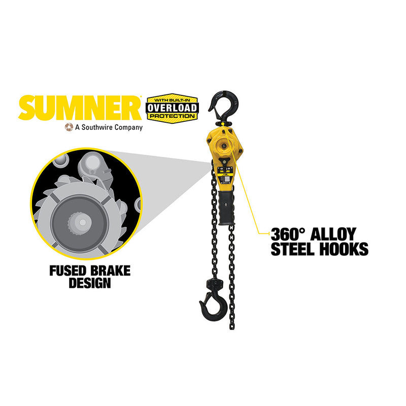 Sumner PLH100C15WO 1T LVR Hoist 15' Lift and Overload Protection